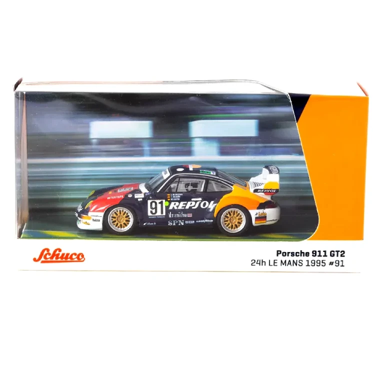 Schuco x Tarmac Works Porsche 911 GT2 24h LE MANS 1995 #91 1:64 box