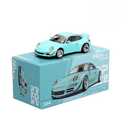Pop Race Porsche 911 RWB 997 Tiffany Blue 1:64 box