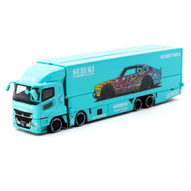Tarmac Works Liberty Walk Mitsubishi Fuso Super Great LB-TRUCKS Light Blue 1:64 przód
