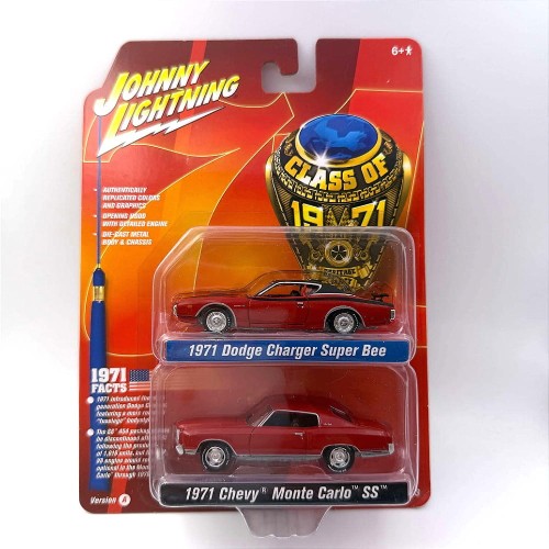 Johnny Lightning Dodge 1971 Charger Super Bee &amp; Chevy 1971 Monte Carlo 1:64 przód