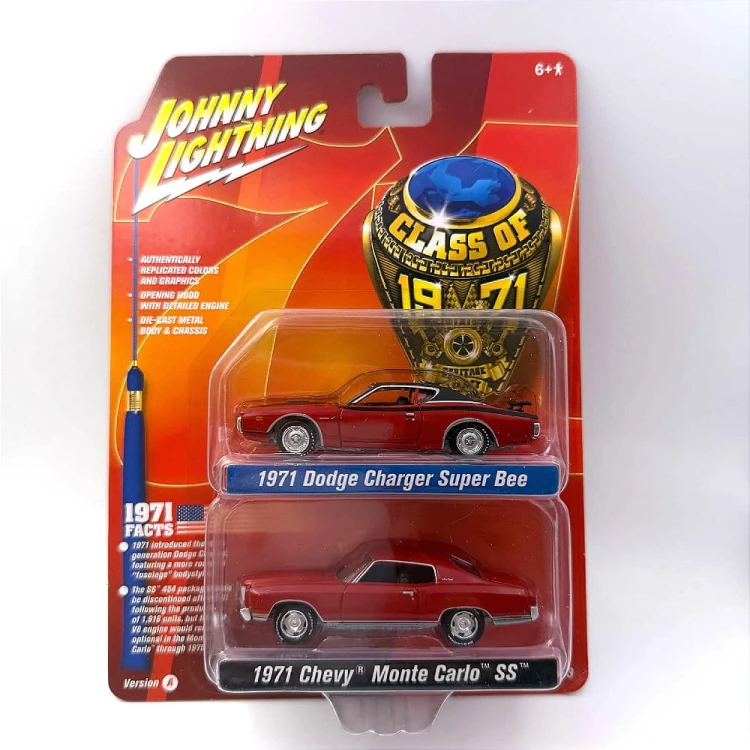 Johnny Lightning Dodge 1971 Charger Super Bee &amp; Chevy 1971 Monte Carlo 1:64 przód