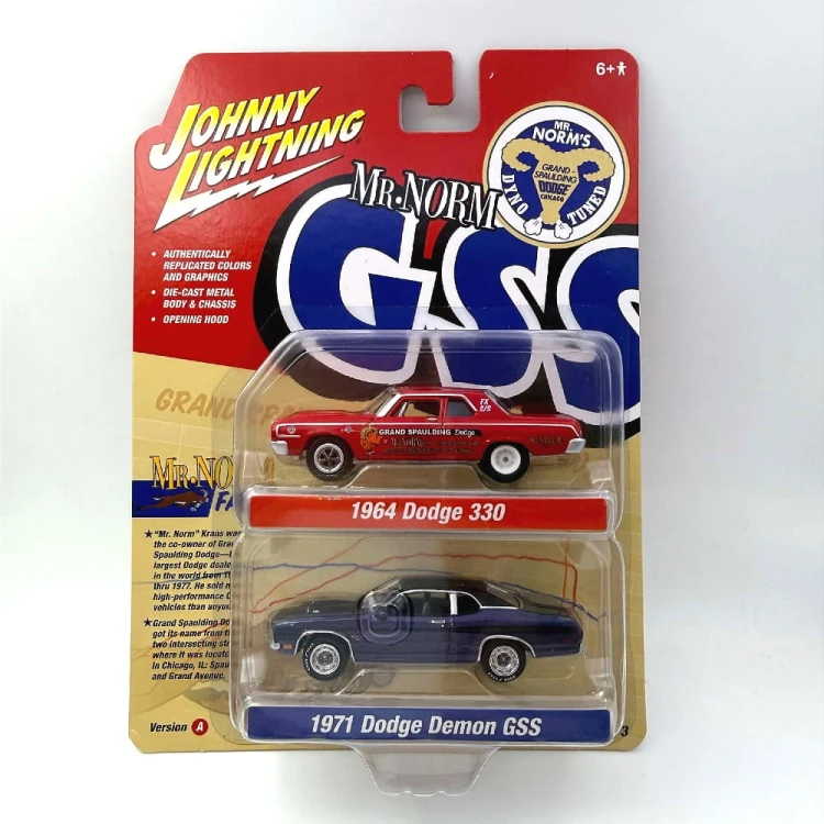 Johnny Lightning Dodge 1964 330 Red &amp; Dodge 1971 Demon GSS 1:64 przód