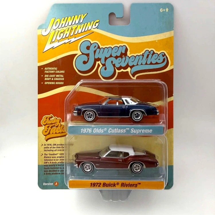 Johnny Lightning Olds 1976 Cutlass Supreme &amp; Buick 1972 Riviera 1:64 przód