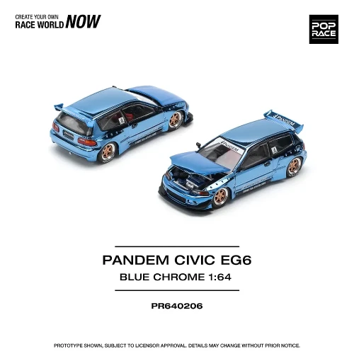 Pop Race Pandem Honda Civic EG6 Blue Chrome 1:64 przód