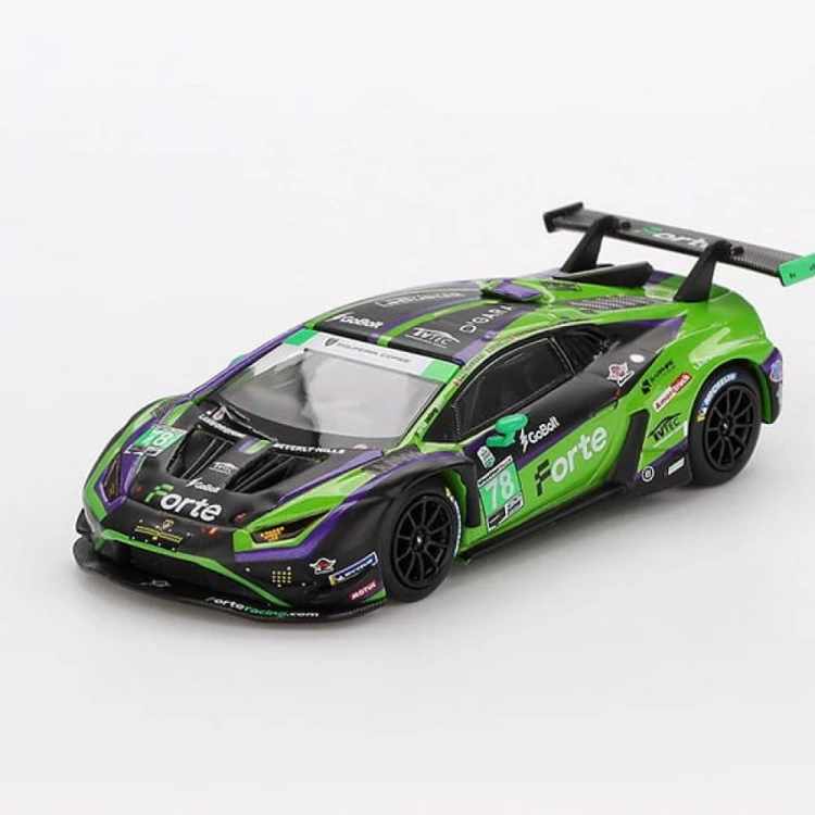 Mini GT Lamborghini Huracán GT3 EVO2 #78 Forte Racing 2024 IMSA Daytona 24 Hrs 1:64 przód