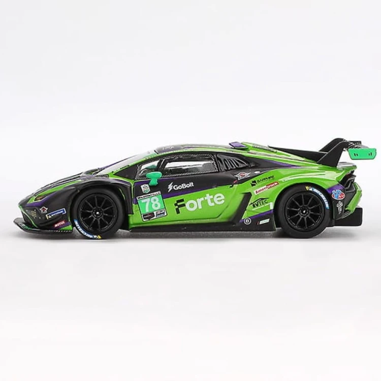 Mini GT Lamborghini Huracán GT3 EVO2 #78 Forte Racing 2024 IMSA Daytona 24 Hrs 1:64 bok