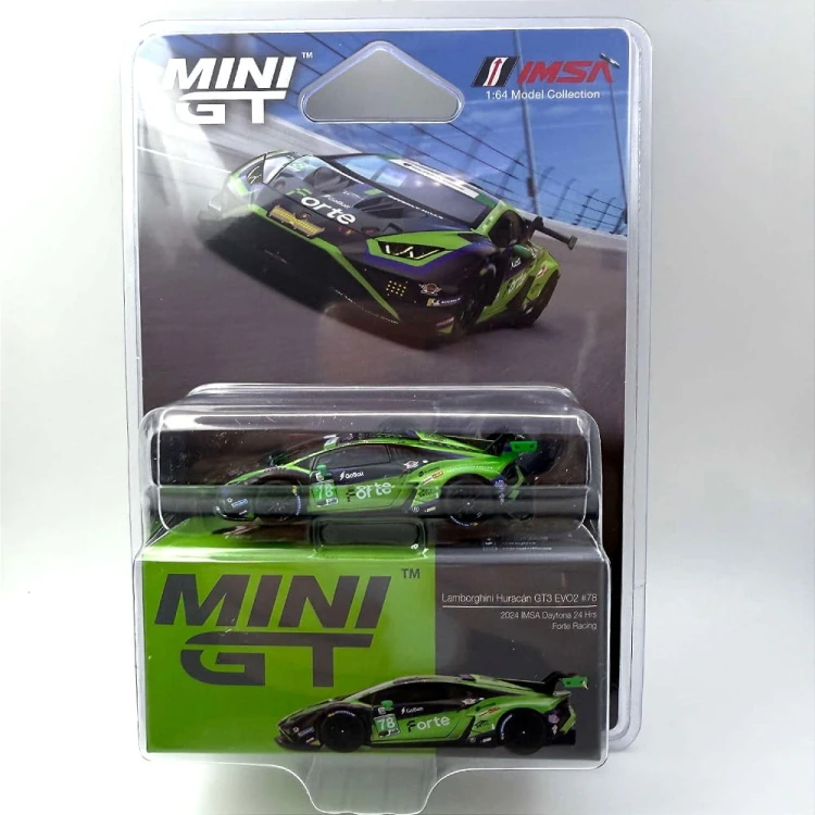 Mini GT Lamborghini Huracán GT3 EVO2 #78 Forte Racing 2024 IMSA Daytona 24 Hrs 1:64 przód