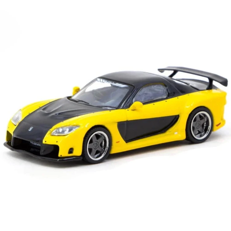 Tarmac Works Mazda RX-7 VeilSide Fortune7 Yellow / Black 1:64 przód detal