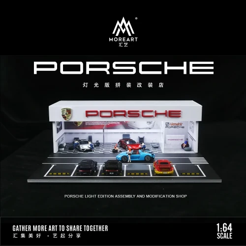 MoreArt Diorama Porsche warsztat tuningowy Led 1:64 przód