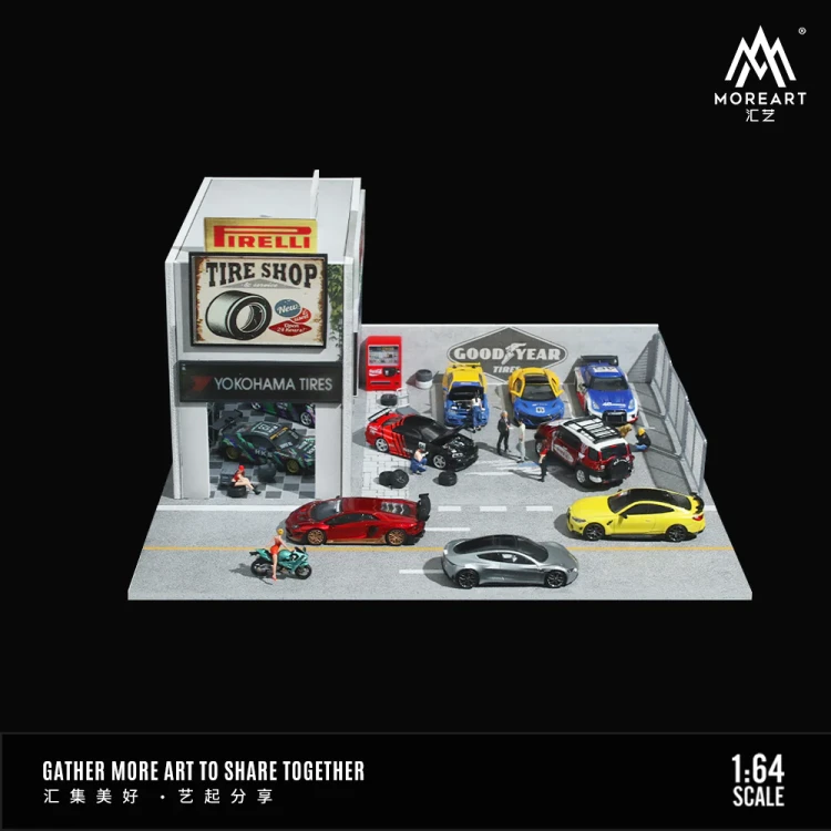 MoreArt Diorama Warsztat samochodowy – model retro 1:64 przód
