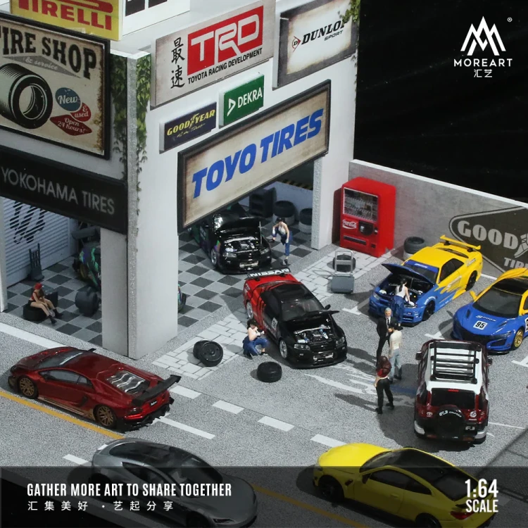 MoreArt Diorama Warsztat samochodowy – model retro 1:64 bok detal