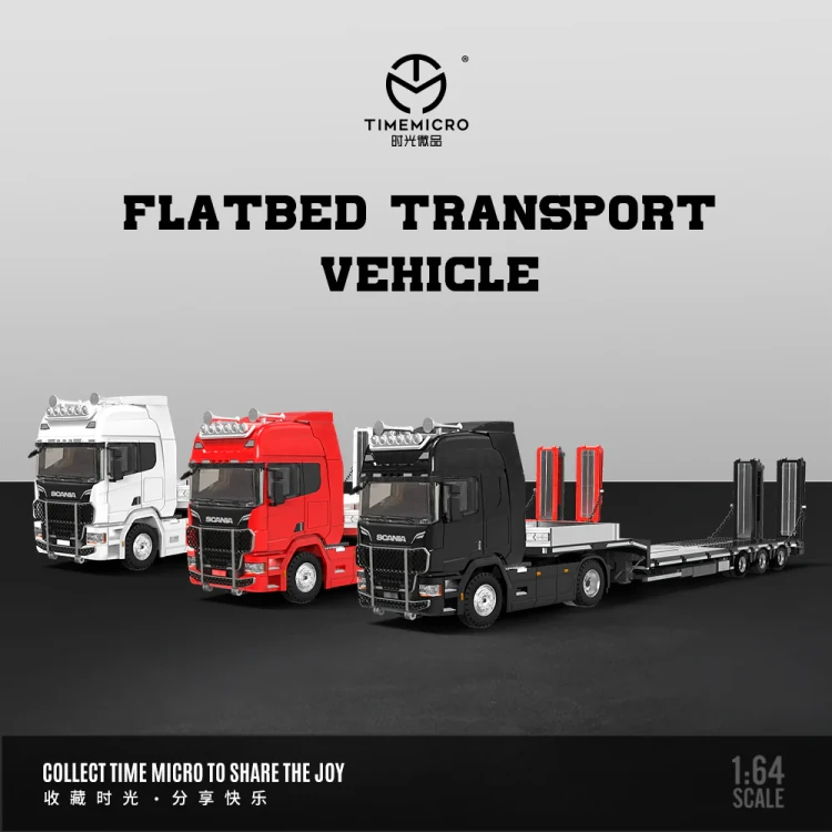 TimeMicro Scania Flatbed Transport Vehicle White 1:64 scena