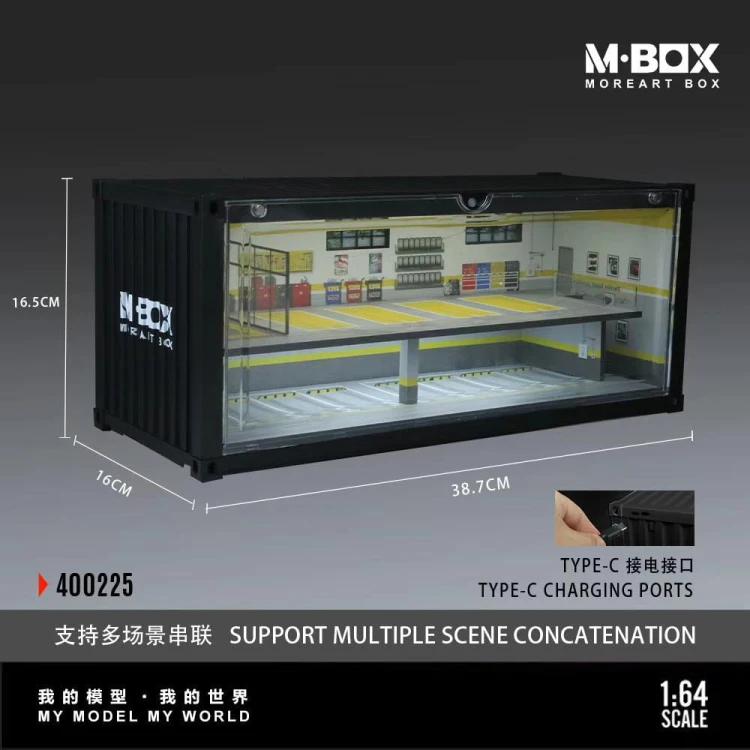 MoreArt M-BOX Garage Parking Diorama LED Poziomowa zamykana 1:64 bok