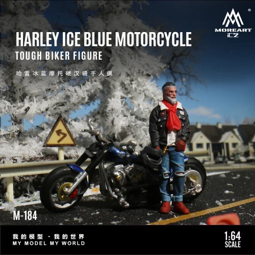 MoreArt Harley Blue Motorcycle Tough Biker Figure 1:64 resin przód scena
