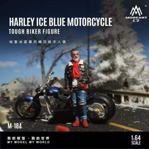 MoreArt Harley Blue Motorcycle Tough Biker Figure 1:64 resin bok scena