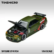 TimeMicro Nissan Skyline GT-R R34 Matte Green 1:64 przód detal