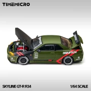 TimeMicro Nissan Skyline GT-R R34 Matte Green 1:64 bok detal