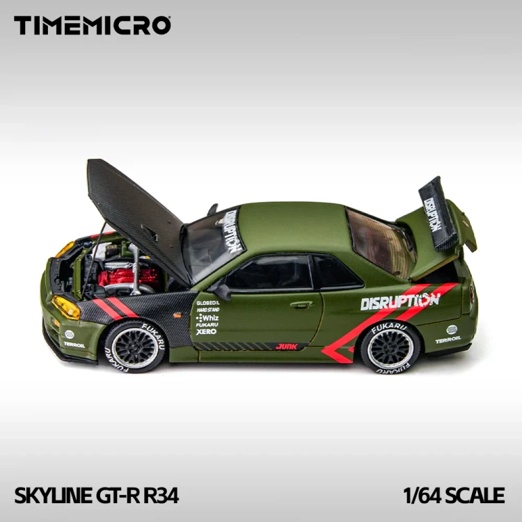 TimeMicro Nissan Skyline GT-R R34 Matte Green 1:64 bok detal