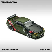 TimeMicro Nissan Skyline GT-R R34 Matte Green 1:64 przód