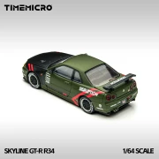 TimeMicro Nissan Skyline GT-R R34 Matte Green 1:64 tył