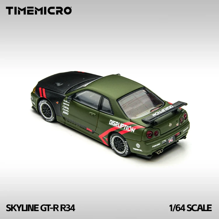 TimeMicro Nissan Skyline GT-R R34 Matte Green 1:64 tył