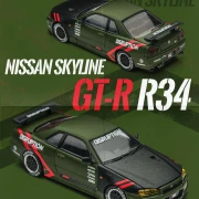 TimeMicro Nissan Skyline GT-R R34 Matte Green 1:64 plakat