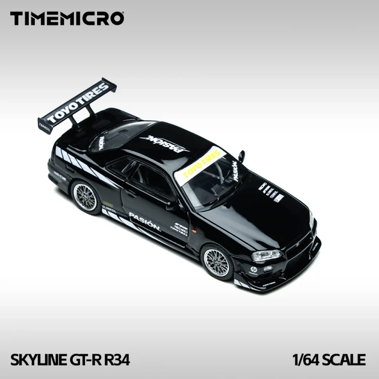 TimeMicro Nissan Skyline GT-R R34 Black 1:64 przód detal