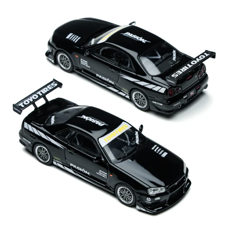 TimeMicro Nissan Skyline GT-R R34 Black 1:64 przód tył