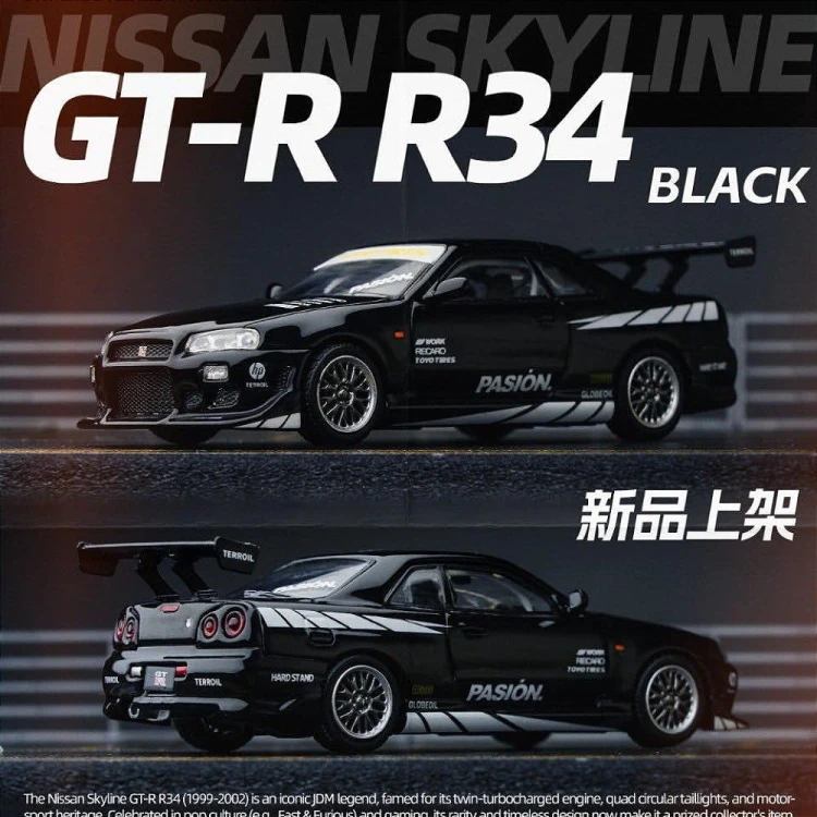 TimeMicro Nissan Skyline GT-R R34 Black 1:64 plakat
