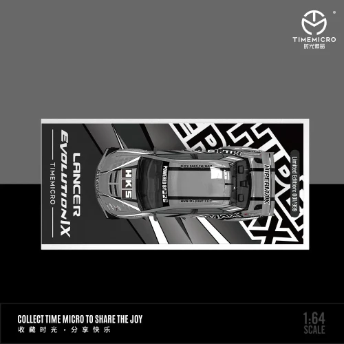 TimeMicro Mitsubishi Evolution IX HIPERMAX HKS Livery Silver 1:64 góra