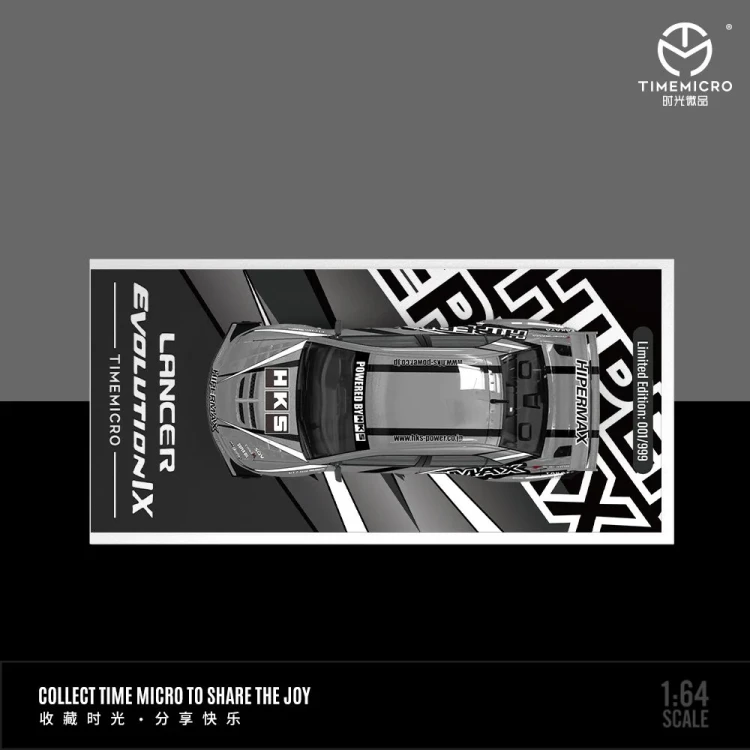 TimeMicro Mitsubishi Evolution IX HIPERMAX HKS Livery Silver 1:64 góra