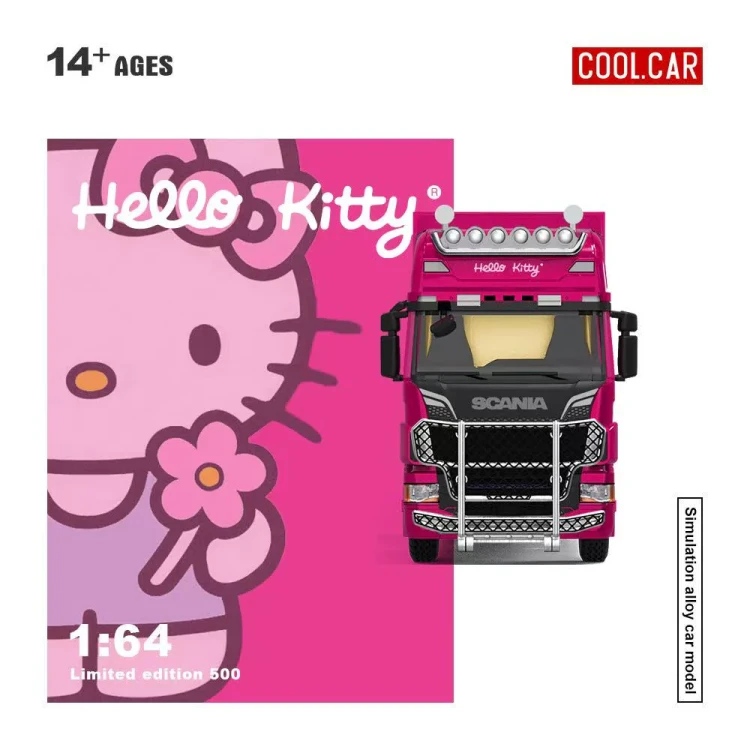 Cool.Car Scania Container Truck Dark Pink Hello Kitty Livery 1:64 przód detal