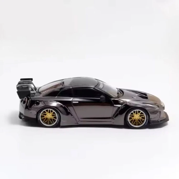 My Model Collect Nissan GT-R R35 Liberty Walk Chrome Gun Grey 1:64 bok