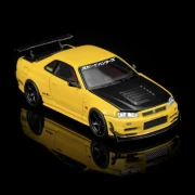 PREORDER Motorhelix Nissan Skyline GT-R (R34) Customized with GT Aero Kit, Lightning yellow 1:64 góra