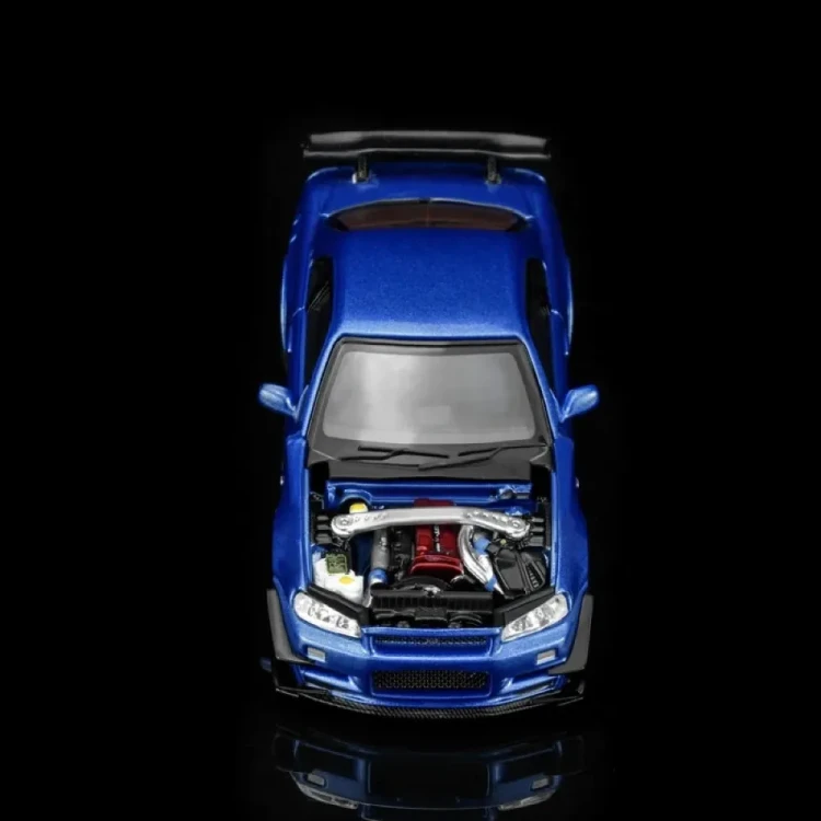 PREORDER Motorhelix Nissan Skyline GT-R (R34) Customized with GT Aero Kit, Bayside blue 1:64 góra