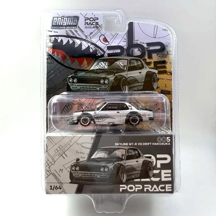 Pop Race Skyline GT-R V8 Drift HAKOSUKA Metallic Silver enigma Exclusive Edition 1:64 przód