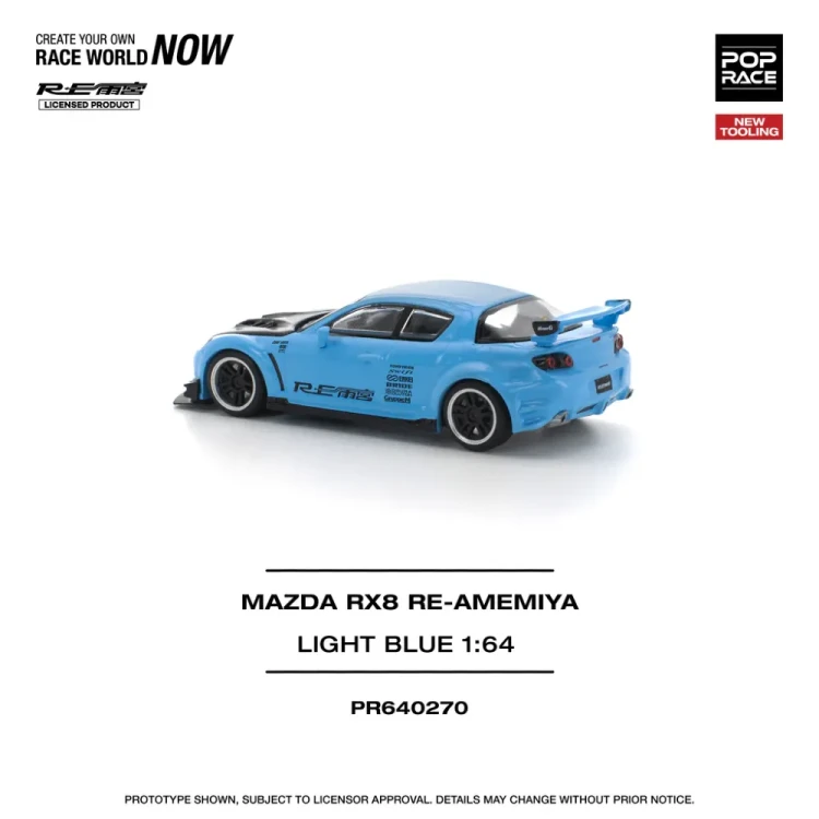 Pop Race Mazda RX8 RE-Amemiya Widebody RHD Light Blue with Carbon Hood 1:64 tył
