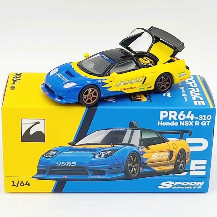 Pop Race Honda NSX R GT Spoon Sports Yellow Blue 1:64 box przód