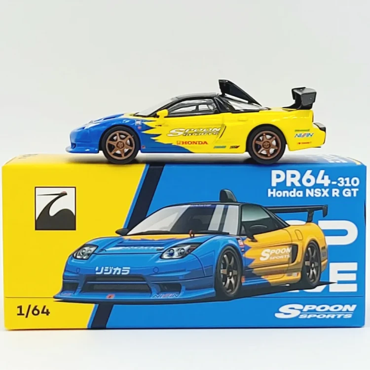 Pop Race Honda NSX R GT Spoon Sports Yellow Blue 1:64 box detal