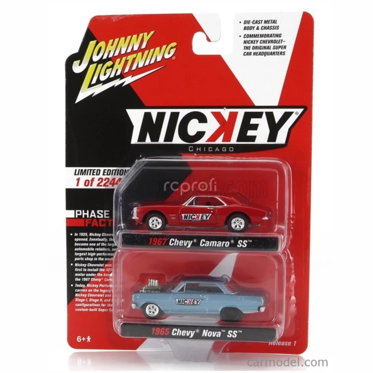 Johnny Lightning Chevrolet Set 2x Camaro 1967 + Nova 1964 1:64 przód