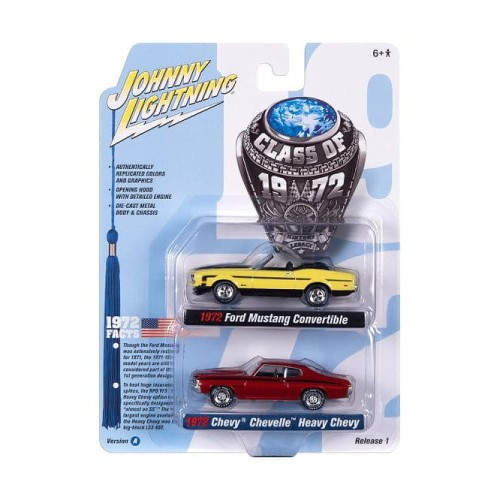 Johnny Lightning 1972 Ford Mustang Convertible and 1972 Chevy Chevelle SS Heavy Chevy 1:64 przód