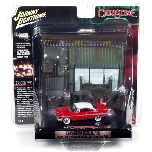Johnny Lightning 1958 Plymouth Fury Christine Diorama Red with Darnell's Garage Interior1:64 przód