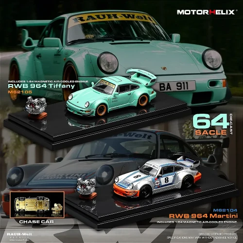 PREORDER Motorhelix Porsche 911 964 RWB Tiffany Blue 1:64 zestaw