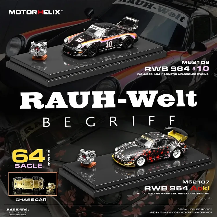 PREORDER Motorhelix Porsche 911 964 RWB Racing Black 1:64 komplet