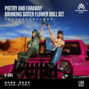 MoreArt Figurki POETRY AND FARAWAY DRINKING SISTER FLOWER DOLL SET 1:64 bok scena detal