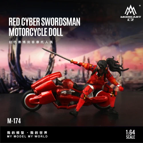 MoreArt Red Cyber Swordsman Motorcycle 1:64 przód scena