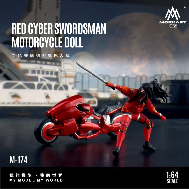 MoreArt Red Cyber Swordsman Motorcycle 1:64 bok scena