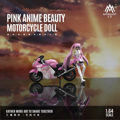 MoreArt Anime Beauty Motorcycle Doll Set Pink 1:64 resin przód scena