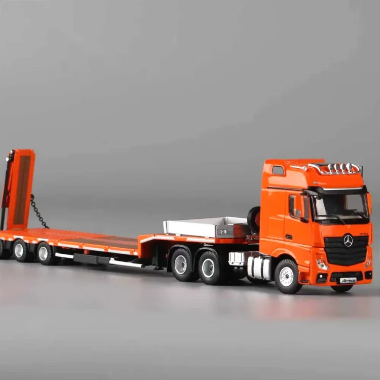 PERKA Mercedes Benz Flatbed Transport Trailer Orange 1:64 przód