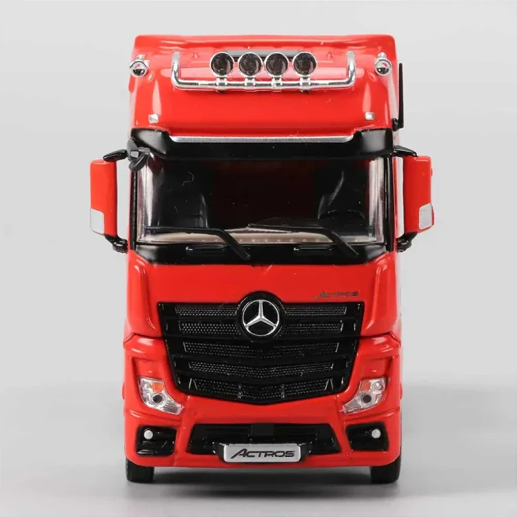 PERKA Mercedes Benz Flatbed Transport Trailer RED 1:64 przód detal